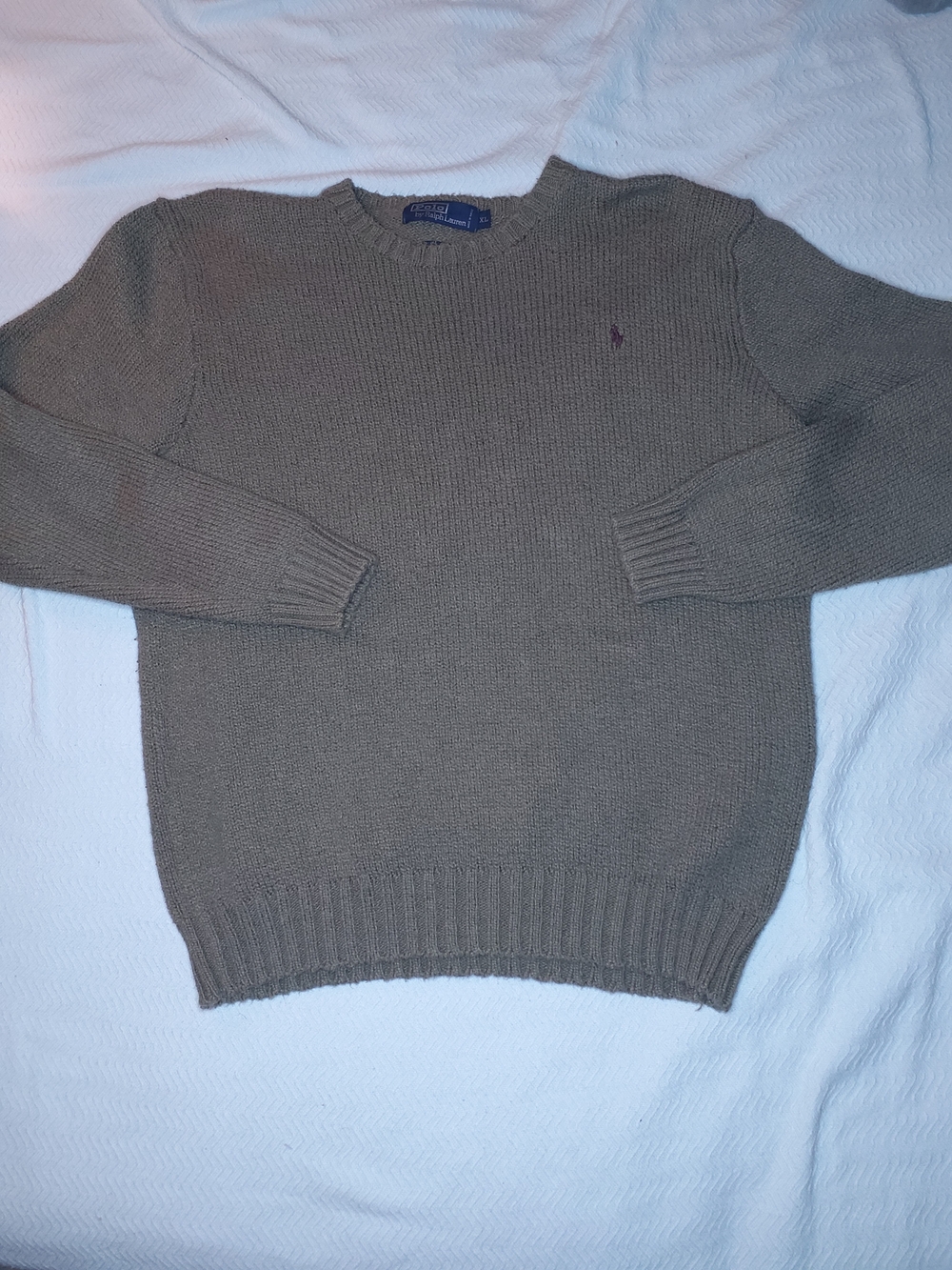 Polo Ralph Lauren Vintage Olive Green Tight Knit Pullover Sweater Mens XL